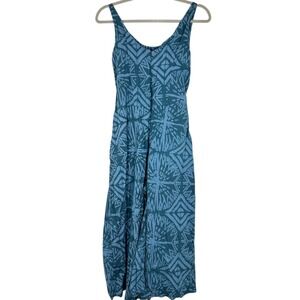 Global Mamas Organic Cotton Blue Wide Leg Jumpsuit Boho Geometric Print Eco Chic